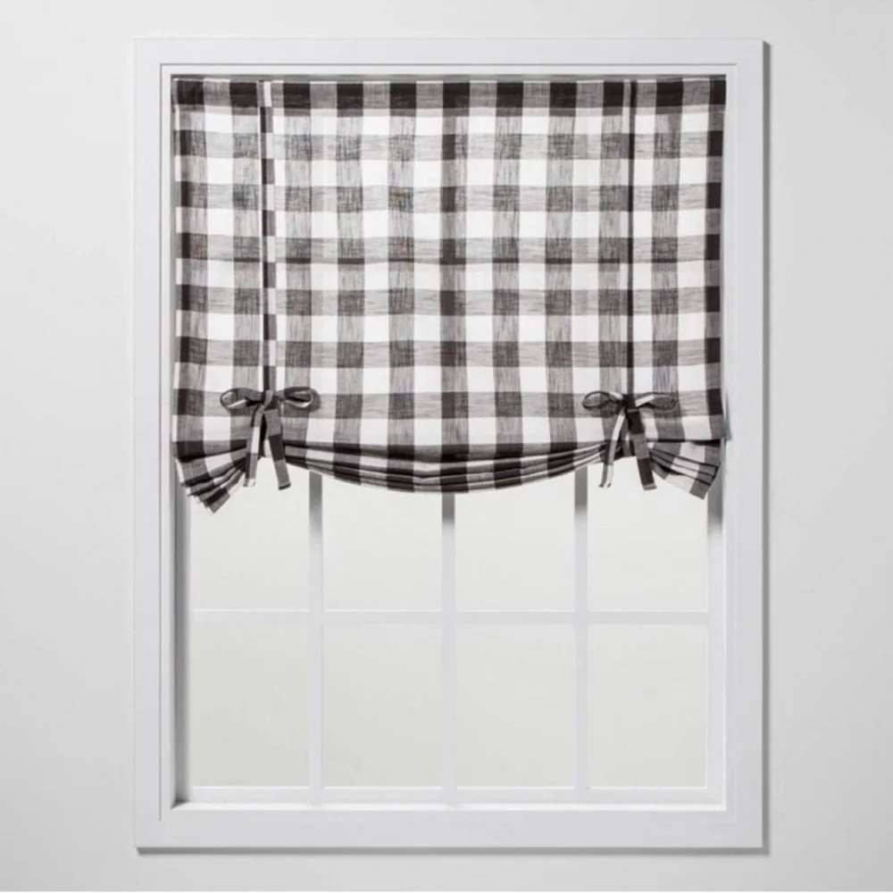 threshold light filtering ballon shade black and white plaid checkered 63”x42”